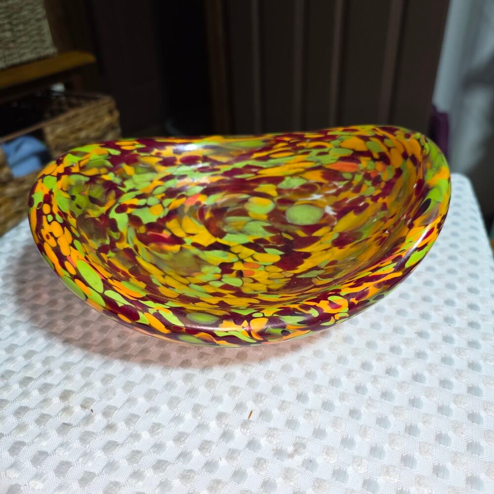 MCM GLASS ART GLASS MIXED COLOR CATCH ALL BOWL HEAVY DUTY